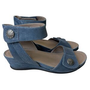 Anesha Sandals Womens 38 US 7.5 8 Blue Suede Leather Strappy Comfort